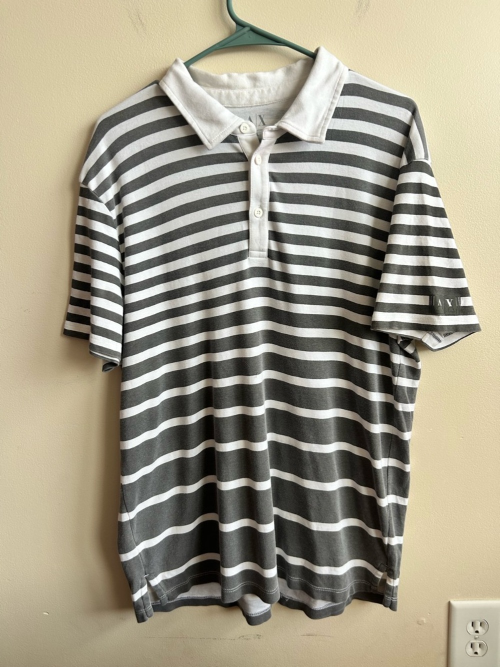 Armani Exchange Mens Grey And White Striped Polo Shirt Supima Cotton XL